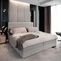 Masseno Boxspringbett PISA 180x200 cm Komplett-Set mit Bonell Matratze und Topper, Polsterbett mit Bettkästen -Hellgrau, TILIA 83 - Hellgrau