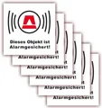 LYSCO Aufkleber Folienaufkleber Alarm rot, weiß oder hinter Glas Größe 5 x 5 cm, (langanhaltend, einfach ablösbar, 12tlg), Beschriftung: Dieses Objekt ist ALARMGESICHERT!