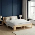 Homestyle4u Holzbett 180x200 Doppelbett mit Lattenrost Natur Kiefer Massivholz - Naturbelassen