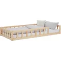 Homestyle4u Kinderbett Natur mit Rausfallschutz 90x200 cm BodenbettLattenrost Kleinkindbett 2837