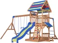 Backyard Discovery Spielturm Holz Northbrook | Spielplatz für Kinder mit Rutsche, Sandkasten, Schaukel und Picknicktisch | Schaukelset für den Garten
