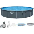Bestway Hydrium Stahlwandpool-Set Ø 732 x 132 cm Holz-Optik Grau Rund