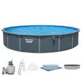 Bestway® Hydrium™ Stahlwandpool Komplett-Set mit Sandfilteranlage Ø 732 x 132 cm, Holz-Optik (Grau), rund