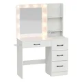 COSTWAY Schminktisch Kosmetiktisch Frisiertisch mit Ladestation LEDs 3 Farben mit einstellbarer Helligkeit Spiegel Schubladen offenen Regalen & Halter