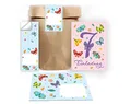 Junapack 12 Einladungskarten zum 7. Kindergeburtstag siebte Geburtstag Mädchen Schmetterlinge incl. 12 Umschläge, 12 Tüten/Natur, 12 Aufkleber
