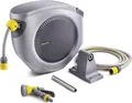 Schlauchtrommel Set 35 m Extra Lang, mit Wandhalterung, 8-Funktionsbrause, Auto-Einzug, 180° schwenkbar