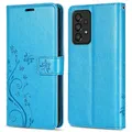 betterfon Hülle Kompatibel mit Samsung Galaxy A33 5G | Premium PU Leder Handyhülle Wallet Case für Galaxy A33 5G | Schutzhülle Blumen Klapphülle Handyhülle | Blau