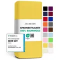 Jacobson Spannbettlaken aus 100% Baumwolle, Jersey Bettlaken 160 g/m2, Spannbetttuch mit Gummizug, pflegeleicht & viele Farben gelb 180 - 200 cm x 200 cm