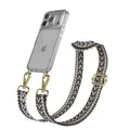 Handykette für Apple iPhone 17 Pro Hülle mit Boho Breitband Grau / Schwarz -Gold