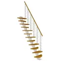 Dolle Mittelholmtreppe Berlin Eiche, geölt 64 cm breit für Geschosshöhen 222 – 270 cm UK Metall Weiß inkl. einseitigem Designgeländer