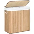 Calicosy Bambus-Wäschekorb, Braun, Holz, 40x61.5x7 cm, Ordnen & Aufbewahren, Wäschekörbe & Tonnen