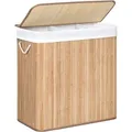 Songmics Wäschekorb LCB091N01 braun, mit 3 Fächern, aus Bambus, 60 x 61,5 x 40 cm, 150 Liter