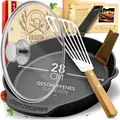 KRUSTENZAUBER 28cm Gusseisenpfanne Induktion Set - Fein Geschliffene Gusseisen Pfanne - Ideale Grillpfanne Induktion, Eisenpfanne, Cast Iron Pan, B...