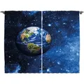 Abakuhaus Gardine Schlafzimmer Kräuselband Vorhang mit Schlaufen und Haken, Platz Planet Erde Sonnensystem grün|blau 280 cm x 175 cm