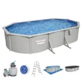 Bestway Hydrium Stahlwandpool Komplett-Set oval 610 x 366 x 122 cm Granitgrau Gartenpool mit Sandfilteranlage