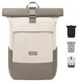 LARKSON Rucksack Damen Herren Creme Grau - No 4 - Rolltop Backpack mit Laptopfach Uni, Arbeit & Fahrrad - Großer Reiserucksack - Wasserabweisend