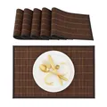 Relaxdays Tischset, 6er Set, Bambus, Stoffrand, rutschhemmend, 45 x 30 cm, Teller, Esstisch, eckiges Platzset, braun
