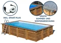 GRE Holzbecken rechteckig Modell Evora 620 x 420 x 133 cm, Komplettset + GRATIS Sommer- und Winterabdeckung