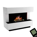 GLOW FIRE Wasserdampf Kamin Kant (Standkamin) - Elektrokamin mit realistischen LED 3D-Flammen, Knistereffekt & Fernbedienung, 120x93x50 cm - Opti-Myst 600 Elektro Kamin mit Holz-Deko, Weiß