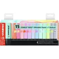 Textmarker STABILO BOSS ORIGINAL Pastel Tischset mit 15 verschiedenen Farben