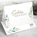 Tischkarten Hochzeit 50 Stück – Schön dass du da bist – Floral Eukalyptus Grün Gold Akzente – Elegante Platzkarten, personalisierbar, für Taufe, Kommunion, Geburtstag – Funke & Brand Design Edition
