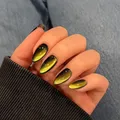 KQueenest Cat Eye Press On Nails - Schwarz Nägel zum Aufkleben Mandel Mittel, Sparkle Glitzer Gold Fake Nails Set, Luxus Bling Acryl Künstliche Fingernägel zum aufkleben für Frauen, 30 Stück
