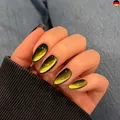 KQueenest Cat Eye Press On Nails - Schwarz Nägel zum Aufkleben Mandel Mittel, 
