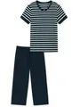 Schiesser Pyjama Damen Baumwolle blau gestreift, 38 721238-0004-00380