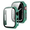Für Apple Watch 9 8 7 45mm 2 in 1 TPU Silikon Hülle Cover + Hart Glas Grün