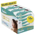 Pampers Aqua Soft Touch Baby-Feuchttücher, 18 Packungen mit 48 Feuchttüchern = 864 Baby-Feuchttücher, weiche Textur & Lotion mit 99% Wasser