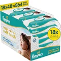 Pampers Aqua Soft Touch Baby-Feuchttücher, 18 Packungen mit 48 Feuchttüchern