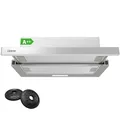 CIARRA CBCS6906D  Flachschirmhaube Dunstabzugshaube 60 cm Umluft 370 m³/h mit CBCF002X2 Aktivkohlefilter Integrierte Einbau Flach Abluft Abzugshaube 2 Stufen Silber