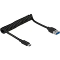 Delock 85349, USB 3.1 Gen 2 Spiralkabel Typ-A Stecker zu Type-C™ Stecker (Kontakte goldbeschichtet, Datentransferrate bis zu SuperSpeed USB 10 Gbps, Farbe: schwarz)