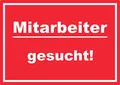 Mitarbeiter gesucht Aufkleber mit Text AushängeAufkleber rot-weiss A8 (52x74mm)
