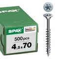 SPAX Universalschraube, 4,5 x 70 mm, 500 Stück, Teilgewinde, Senkkopf, T-STAR plus T20, 4CUT, WIROX - 0191010450705