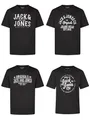 JACK & JONES Tshirt Herren Regular Fit JJLINO 4er Pack Set Pack Rundhals Kurzarm Sommer Tee Shirt Print, Größe:S, Farbe:Pack 5