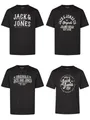 Jack & Jones T-Shirt Herren Logoprintshirt JJLINO Regualar Fit (4-tlg) Kurzarm Tee Shirt mit Rundhalsausschnitt aus 100% Baumwolle