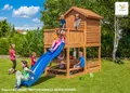 Fungoo Spielturm "My House Free Time Beach" teak mit Picknicktisch, Sandkastenabdeckung, Rutsche Haus mit Holzdach