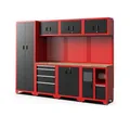 FEISTOS Werkstatteinrichtung Juno 3 | 2640x457x1981 mm Rot/Schwarz | Profi Werkbank & Werkzeugwand für Ordnung in der Werkstatt | 11 Teilig - Werkstattmöbel mit Arbeitsplatte & Lochwand