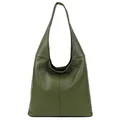 OBC Made in Italy Damen Leder Tasche Shopper Schultertasche Umhängetasche Handtasche Beuteltasche Hobo Bag Ledertasche Nappaleder (Olivgrün)