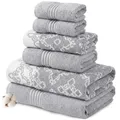 Modern Threads 6-teiliges Set, 2 Badetücher, 2 Handtücher, 2 Waschlappen garngefärbt Jacquard/Solid Handtuchset Charlize Stone