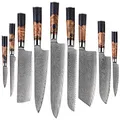 Muxel Damast Küchenmesser Set 9-TLG Extrem scharfe extrem schöne Kochmesser so individuell wie Deine Rezepte und Gerichte Damast VG10 Stahl 67 Lagen (9 Messer)