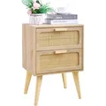 Rattan Nachttisch mit 2 Hand Made Rattan Schubladen und Lagerung