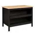 Inter Link - Kücheninsel - Mittelinsel - Arbeitsplatte - Küchenschrank mit Regalen - Melaminbeschichtet - Länge 124cm - Höhe 82 cm - Tiefe 75 cm - Helina Schwarz/ Artisan