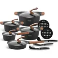 Edenberg modernes 15-teiliges marmoriertes Topfset Induktionstopfset, beschichtete Töpfe, Topfset induktionsgeeignet Topfset EB-009184 - Schwarz