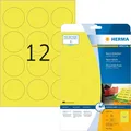 Herma 5152 Farbige Etiketten rund neon gelb, 20 Blatt, Ø 60 mm, 12 Stück pro A4 