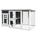 PawHut Hühnerstall Hühnerhaus Geeignet für 1-2 Hühner, mit Nistkasten Eierkiste mit 2 Fächern, Tanne, Grau+Weiß, 160 x 75 x 80 cm