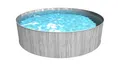 Steinbach Stahlwandpool New Splasher Secure – 011002G – Ø 350 x 90 m – Runder Pool in dunkelgrauer Holzoptik und grauer Innenfolie für bis zu 7.800 l Wasserinhalt – Mit Einhänge-Kartuschenfilteranlage