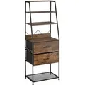Relaxdays Standregal MDF Eisen Buchenholz Schwarz Dunkelbraun 5 Ebenen 2 Schubladen 164 cm x 60 cm x 41,5 cm 14,8 kg