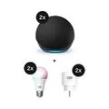 Amazon Starter Set - mit 2 Echo Dot (5th Gen) + tink Basics Matter White & Color Bulb E27 + 2 Smart Plugs